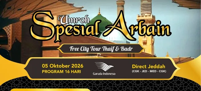 Brosur resmi MIW Umroh Spesial Arbain keberangkatan 05 Oktober 2026